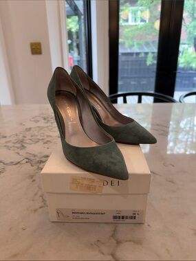 Casadei Sage Green Suede Pointed-Toe Pumps